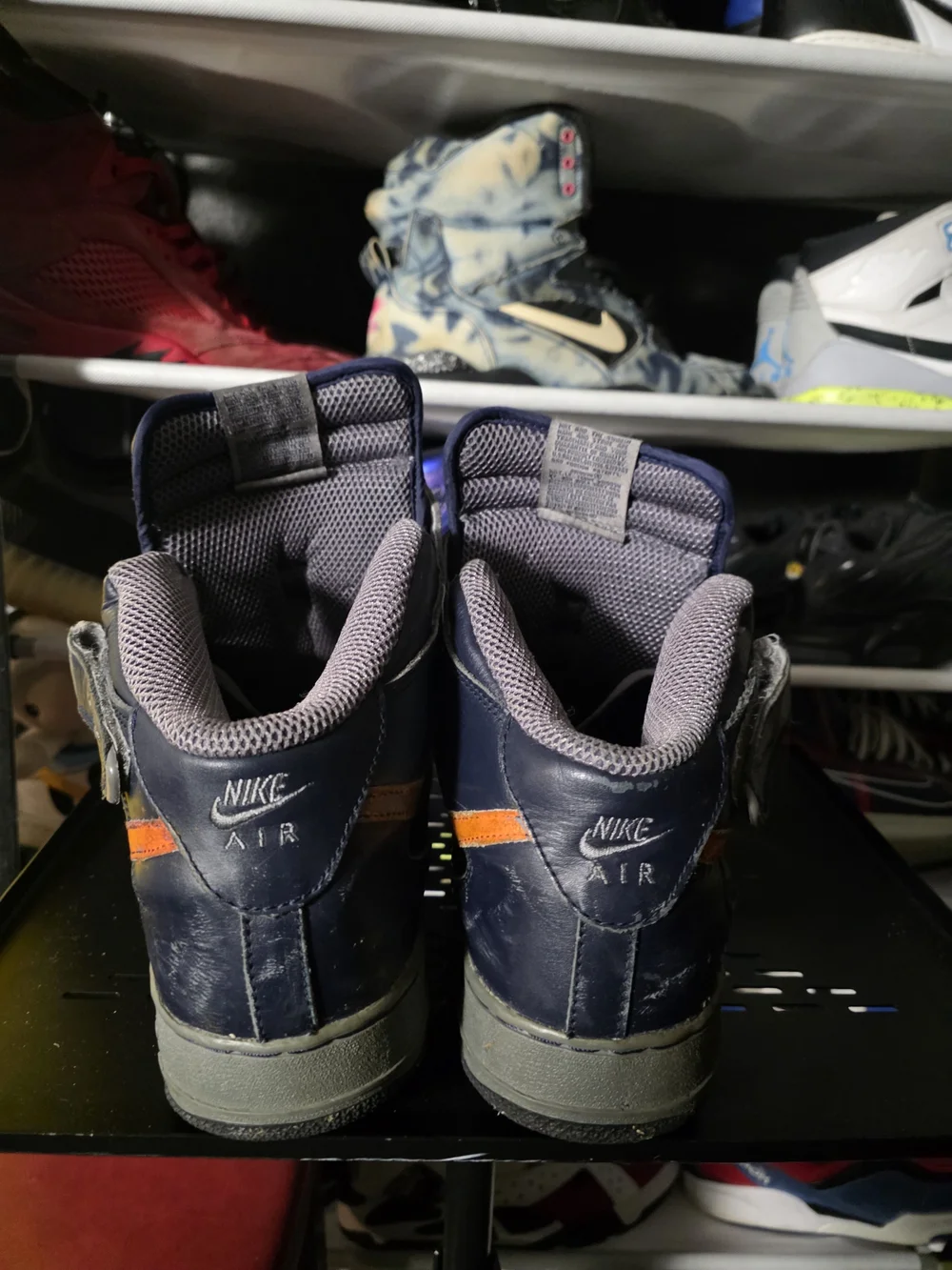 🔥 Nike Air Force 1 High-Top Premium  Sneakers with Orange Swoosh Size 14 - Picture 5 of 11